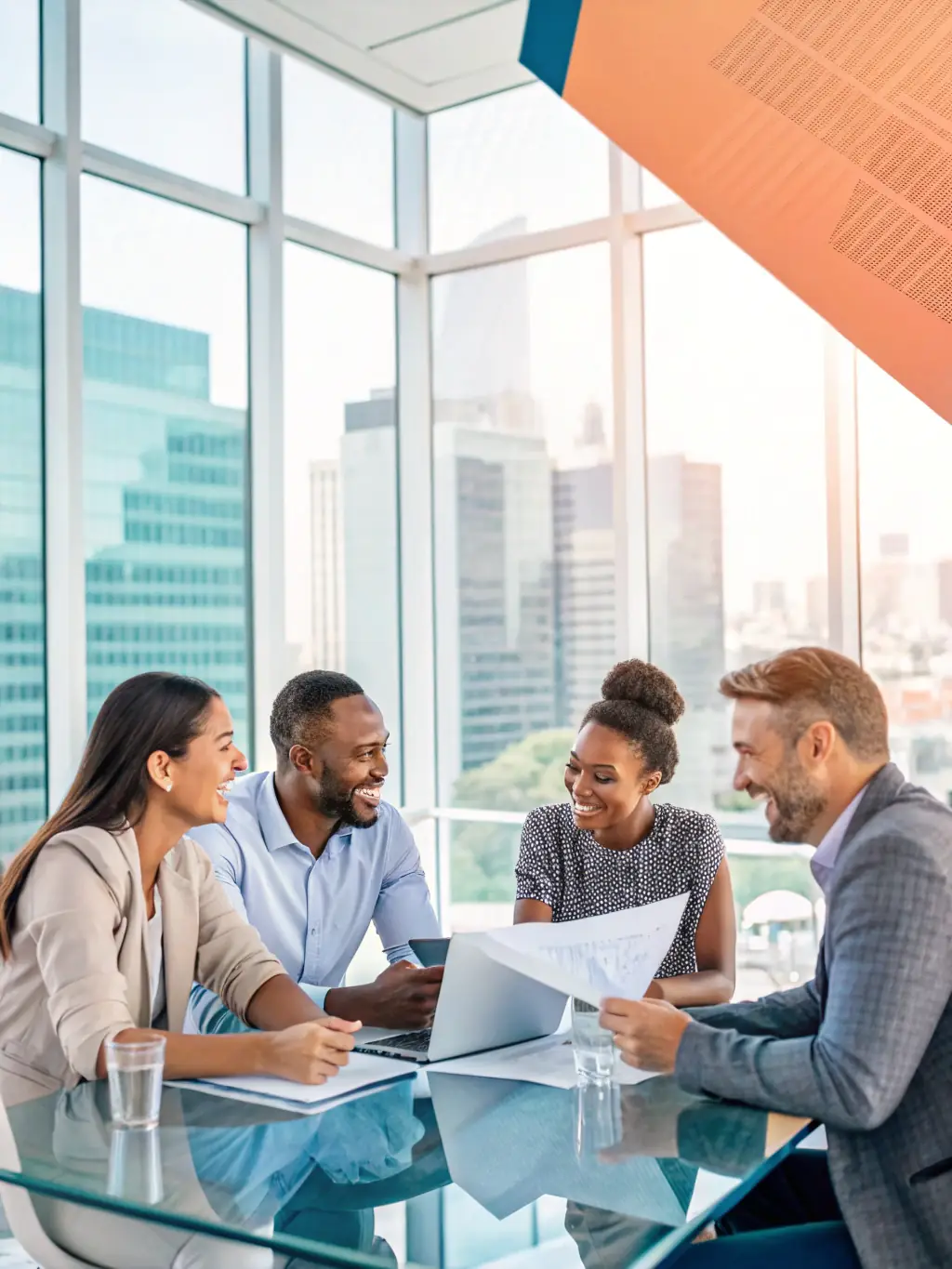 A diverse group of professionals collaborating on financial strategies in a modern office, symbolizing Birmingham Consulting Services' comprehensive approach.
